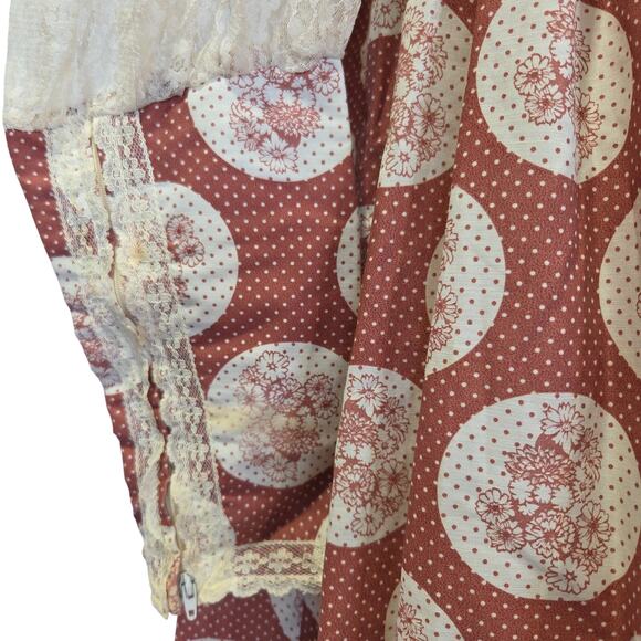 Gunne Sax Red Floral Milkmaid Maxi Dress Size 13 Calico Vintage 70s Prairie - Picture 6 of 14